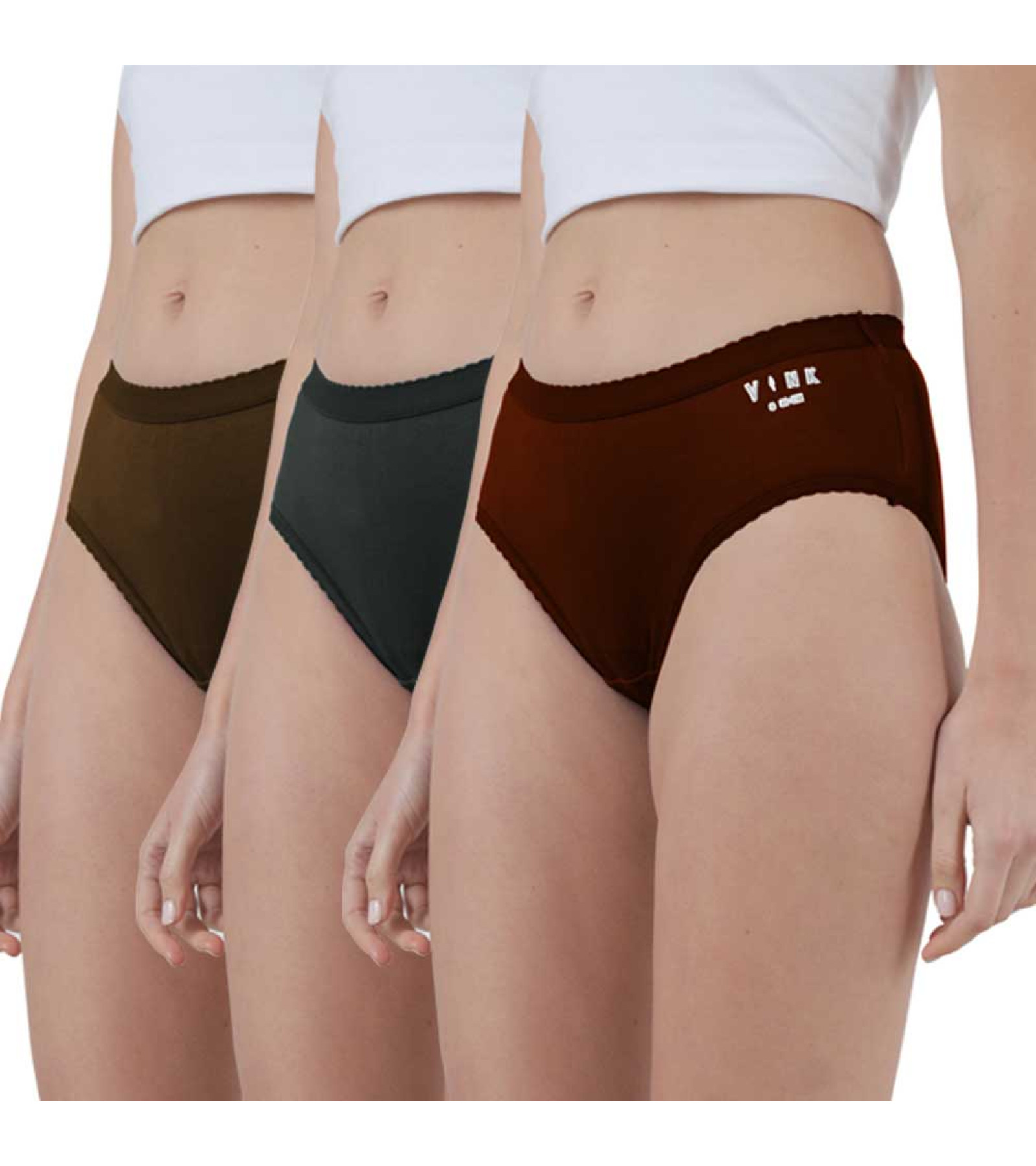 Vink Multicolor Women's Plain Panty Combo Pack of 3 | Outer Elastic